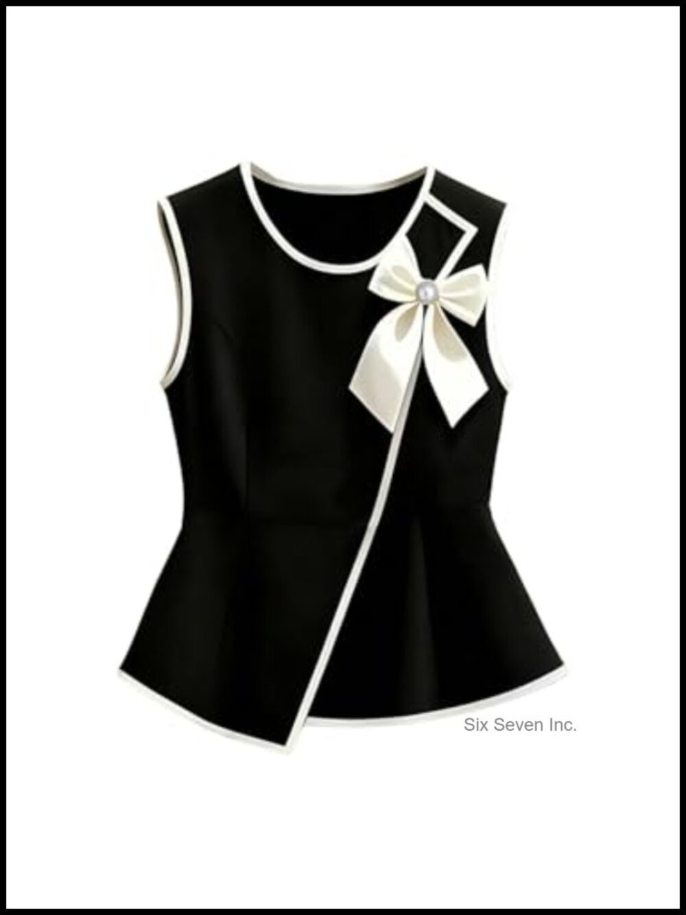 Women's Bow Sleeveless Peplum Blouse Asymmetrical Hem Work Top